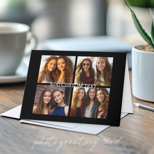 4-Foto-Collage - Mit Bereich für Text Karte (Custom Photo Folded Greeting Card)
