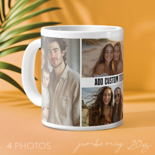 4-Foto-Collage mit einer Textzeile - Minimalistisc Jumbo-Tasse