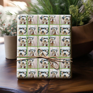 4-Foto-Collage mit Holiday Green Geschenkpapier