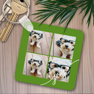 4-Foto-Collage mit Holiday Joy Green Schlüsselanhänger