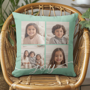 4-Foto-Collage mit Holiday Joy Mint Kissen