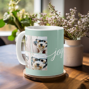 4-Foto-Collage mit Holiday Joy Mint Tasse