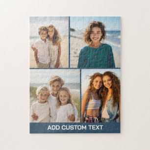 4 Foto-Collage mit modernem Text - blau und weiß Puzzle
