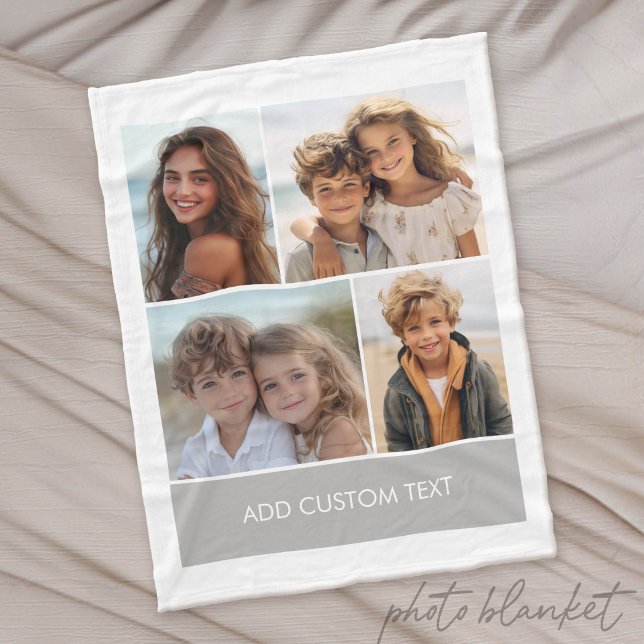 4-Foto-Collage mit modernem Textblock Fleecedecke (Custom Photo Blanket)