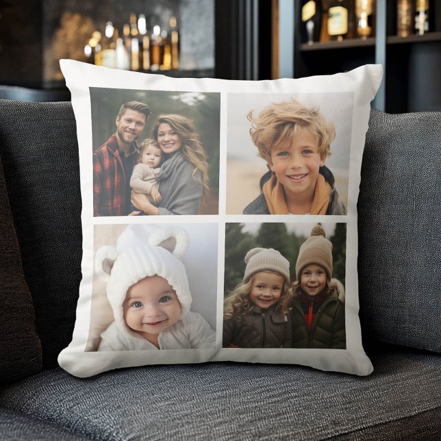 4-Foto-Collage - Modern, Minimal Weiß Kissen (Custom Photo Collage Pillow)