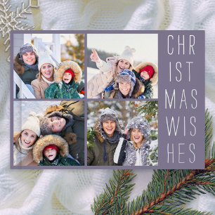 4-Foto-Collage Modern Staubiges Lavendel Weihnacht Folien Feiertagskarte