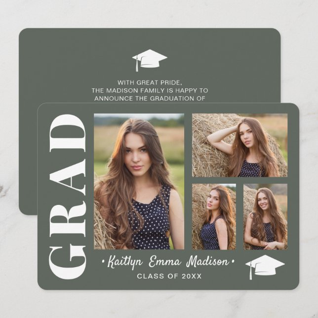 4 Foto Collage Moderne Skriptsprache Grün Grad Ankündigung (Vorne/Hinten)