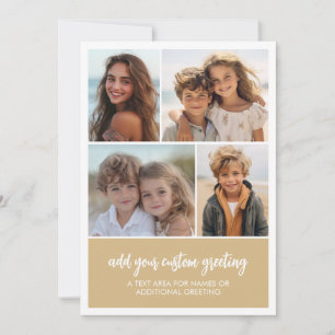 4-Foto-Collage Moderne Textblock Champagner-Gold Feiertagskarte