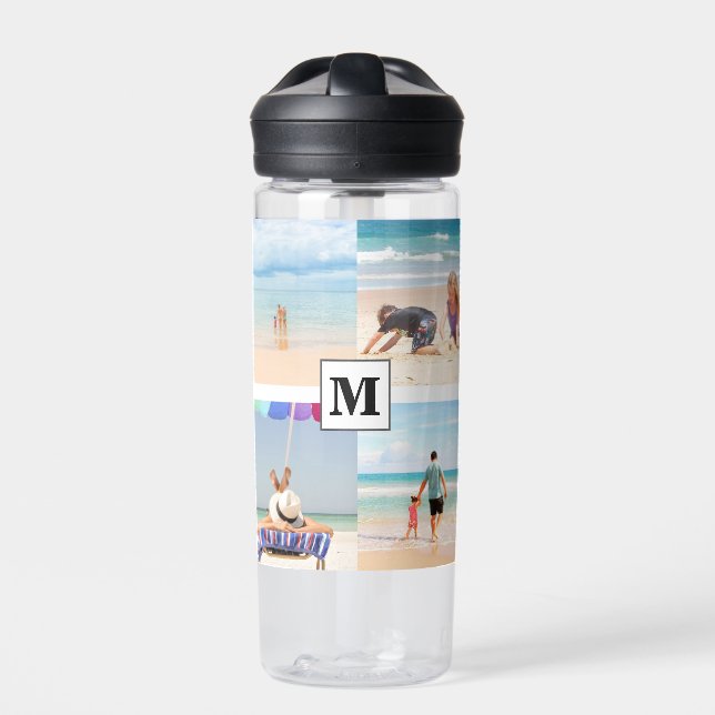 4 Foto Collage Monogram Punalu'u Beach Hawaii Trinkflasche (Vorderseite)