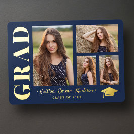 4 Foto Collage Navy Blue & Gold Foil Grad Card Folieneinladung