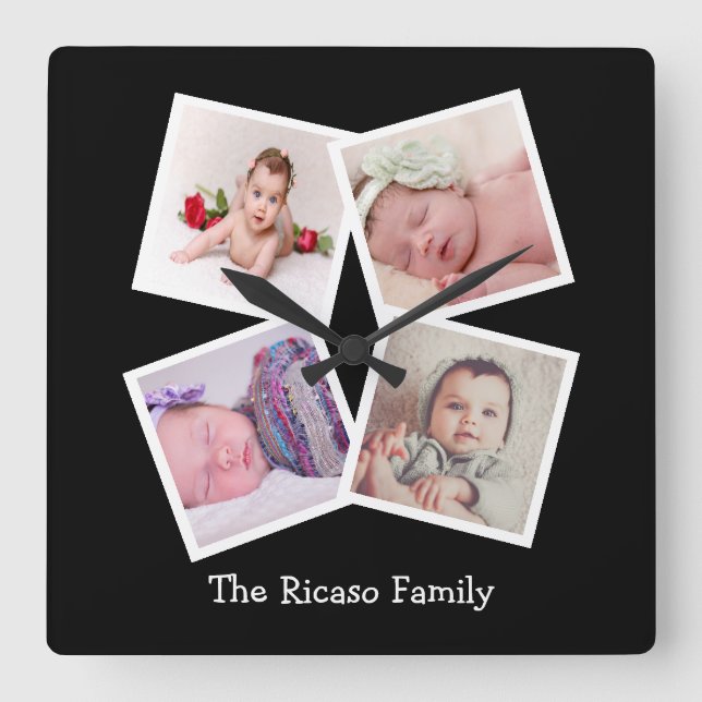 4 Foto-Collage personalisiert Quadratische Wanduhr (Vorderseite)