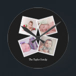 4 Foto-Collage personalisiert Runde Wanduhr<br><div class="desc">4 Foto-Collagen-personalisierte Schablonenwanduhr. fügen Sie einfach Ihre eigenen Fotografien und Text dieser Maueruhr. hinzu. einfach zu personifizieren. kundengerechte Fotoschablonenuhr von Ricaso - perfekte Geschenkideen</div>