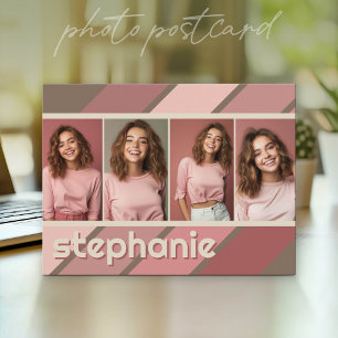 4 Foto-Collage Retro-Streifen - rosa mauve Postkarte