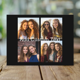 4-Foto-Collage - Schwarz mit weißem Text Postkarte