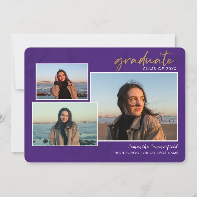 4 Foto Collage Script Grad 2022 Lila Abschluss Ankündigung (Vorderseite)