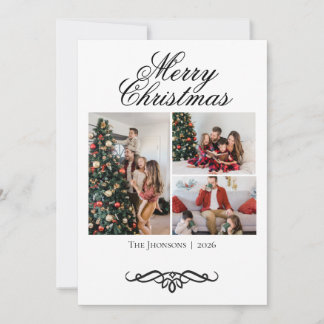 4 Foto-Collage Swirly Script Weihnachten Dankeskarte