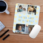 4 Foto Collage Vatertag Liebe Sie Papa Mousepad<br><div class="desc">Benutzerdefinierte Familie Foto Gitter Collage Maus-Pad mit einem hellblauen und gelben Herz-Muster und Marine personalisiert lässigen "Liebe Sie,  Daddy,  Sie sind die besten!" Typografie-Skript.                Es kann ein niedliches personalisiertes Geschenk für Ihren Vater oder Großvater am Vatertag,  Großelterntag,  Geburtstag,  Weihnachten oder bei anderen Gelegenheiten sein.</div>