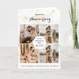 4 Foto Collage Wedding Anniversary Chic Marmor Dankeskarte