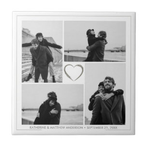 4 Foto Collage Wedding Anniversary Name & Datum Fliese