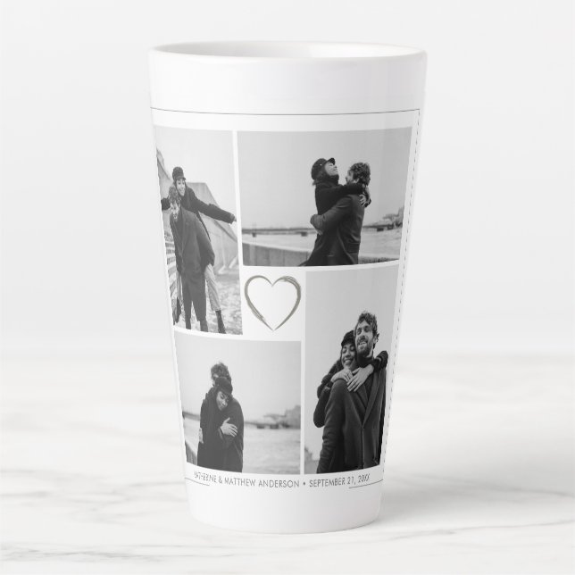 4 Foto Collage Wedding Anniversary Name & Datum Milchtasse (Vorderseite)