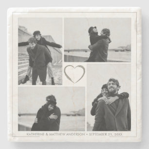 4 Foto Collage Wedding Anniversary Name & Datum Steinuntersetzer