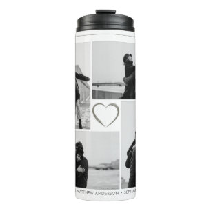 4 Foto Collage Wedding Anniversary Name & Datum Thermosbecher
