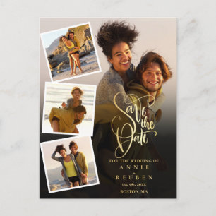 4 Foto Collage Wedding Gold Script Save the Date Postkarte