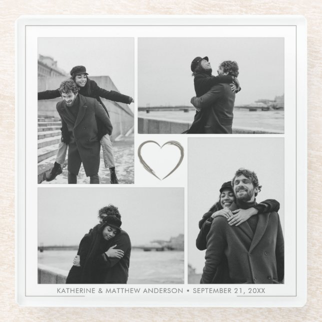 4 Foto Collage Wedding Jubiläum  Glasuntersetzer (Vorderseite)