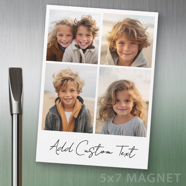 4 Foto-Collage - Weiß mit Magnet im Schrift-Design (Photo Magnet Sheet - 5 inches x 7 inches)