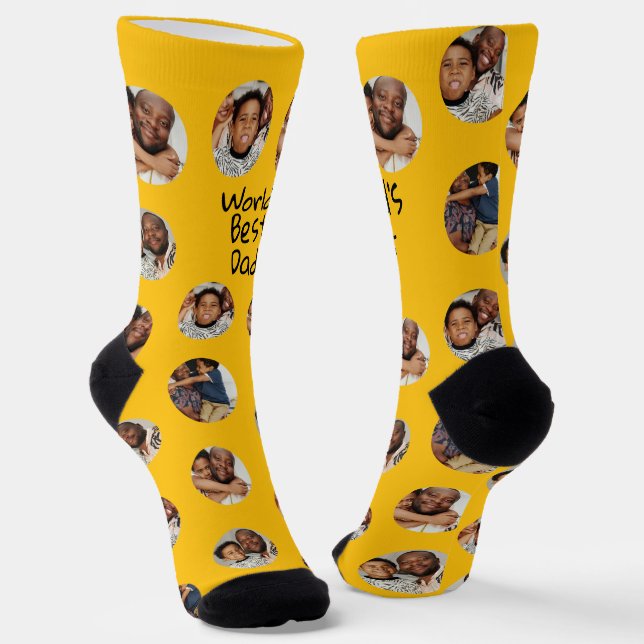 4 Foto Collage Welten Bester Vater Socken (Gewinkelt)