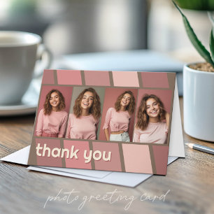 4 Foto Danke - Retro Streifen - rosa mauve Karte