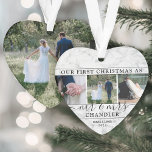 4 Foto Erste Weihnachten als Mr. & Mrs. Imitats Ma Ornament<br><div class="desc">Feiern Sie einen fröhlichen 1. Urlaub als verheiratetes Paar mit einer maßgeschneiderten 4-Foto-Collage "Unser erstes Weihnachtsfest als Mr. & Mrs." herzförmige Acrylschmuck. Alle Texte und Bilder auf dieser Vorlage sind einfach zu personalisieren. (IMAGE PLACEMENT TIP: Eine einfache Möglichkeit, ein Foto genau so zu zentrieren, wie Sie es gewollt haben, ist...</div>