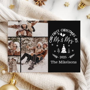 4 Foto Erste Weihnachtsfeier als Mr. & Mrs. Feiertagskarte