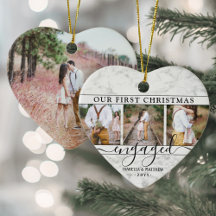 4 Foto Erstes Weihnachten Verlobt Faux Marmor Herz