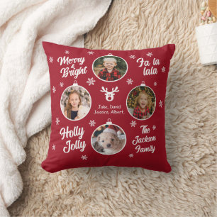 4 Foto Familien Ornamente Vintage Weihnachten Rot Kissen