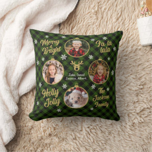 4 Foto Familienschmuck Karierte Weihnachten Grün Kissen