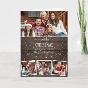 4-Foto-Familienzollage Rustikales Holzweihnachts Feiertagskarte