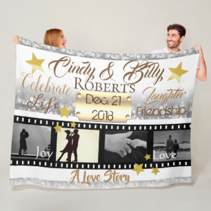 4 Foto Filmstar Filmrolle Silber Bokeh und Gold Fleecedecke