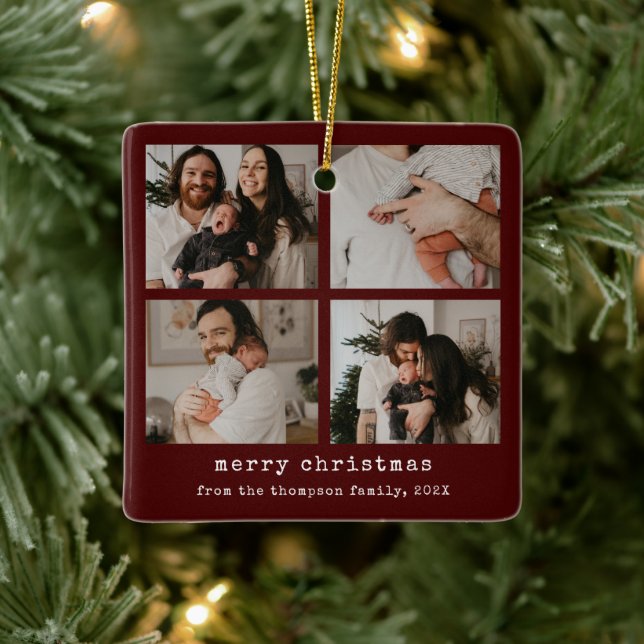 4 Foto Frohe Weihnachten Dunkler Feiertag Keramikornament (Baum)