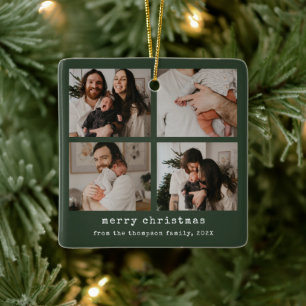 4 Foto Frohe Weihnachten Dunkler grüner Feiertag Keramikornament