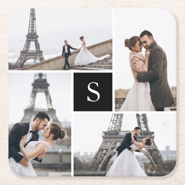 4 Foto Gallery und Monogramm Rechteckiger Pappuntersetzer (Vorderseite)