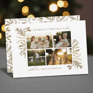 4 Foto Gold Botanical Froheste Weihnachtswünsche Feiertagskarte