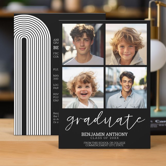 4 Foto Graduate Match School Colors - Grad Party Einladung (Graduation Invitation - Classic)