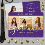 4 Foto Graduation Party Lila Weiß und Gold Folieneinladung<br><div class="desc">Laden Sie Ihre Familie und Freunde ein, eine High School oder Uni-Abschluss mit stilvollen 4 Foto Collage lila, weiß und gold Folie Einladungen zu feiern. Alle Bilder und Texte sind einfach zu personalisieren. (IMAGE PLACEMENT TIP: Eine einfache Möglichkeit, ein Foto genau so zu zentrieren, wie Sie es gewollt haben, ist...</div>