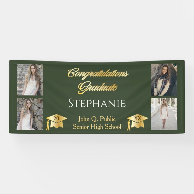 4 Foto Green Gold Glückwunsch Graduate Name School Banner (Horizontal)