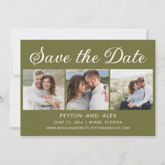 4-Foto Grün 2-seitige Hochzeit Termin speichern Save The Date