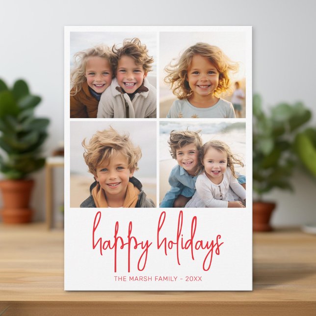 4 Foto Grün und Rot Punkte - Weihnachten glücklich (Unique Photo Card)