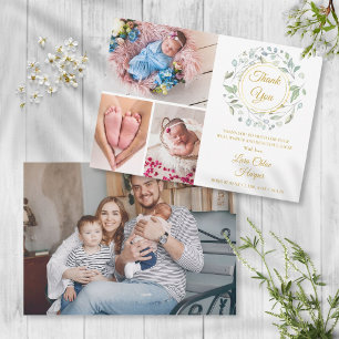4 Foto Grünpflanzen Floral Gold Danke Baby Geburt Ankündigung
