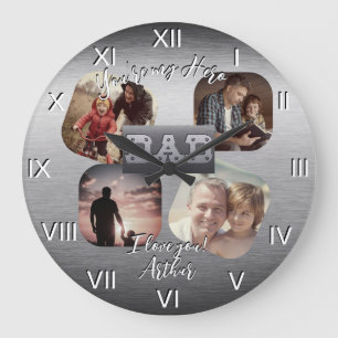 4 Foto - Happy Vatertag Metal Thema Große Wanduhr