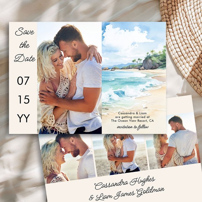 4-Foto Hochzeit am Strand Save The Date (Photo Save the Date from the Summer Beach Wedding Collection by Darling & May)